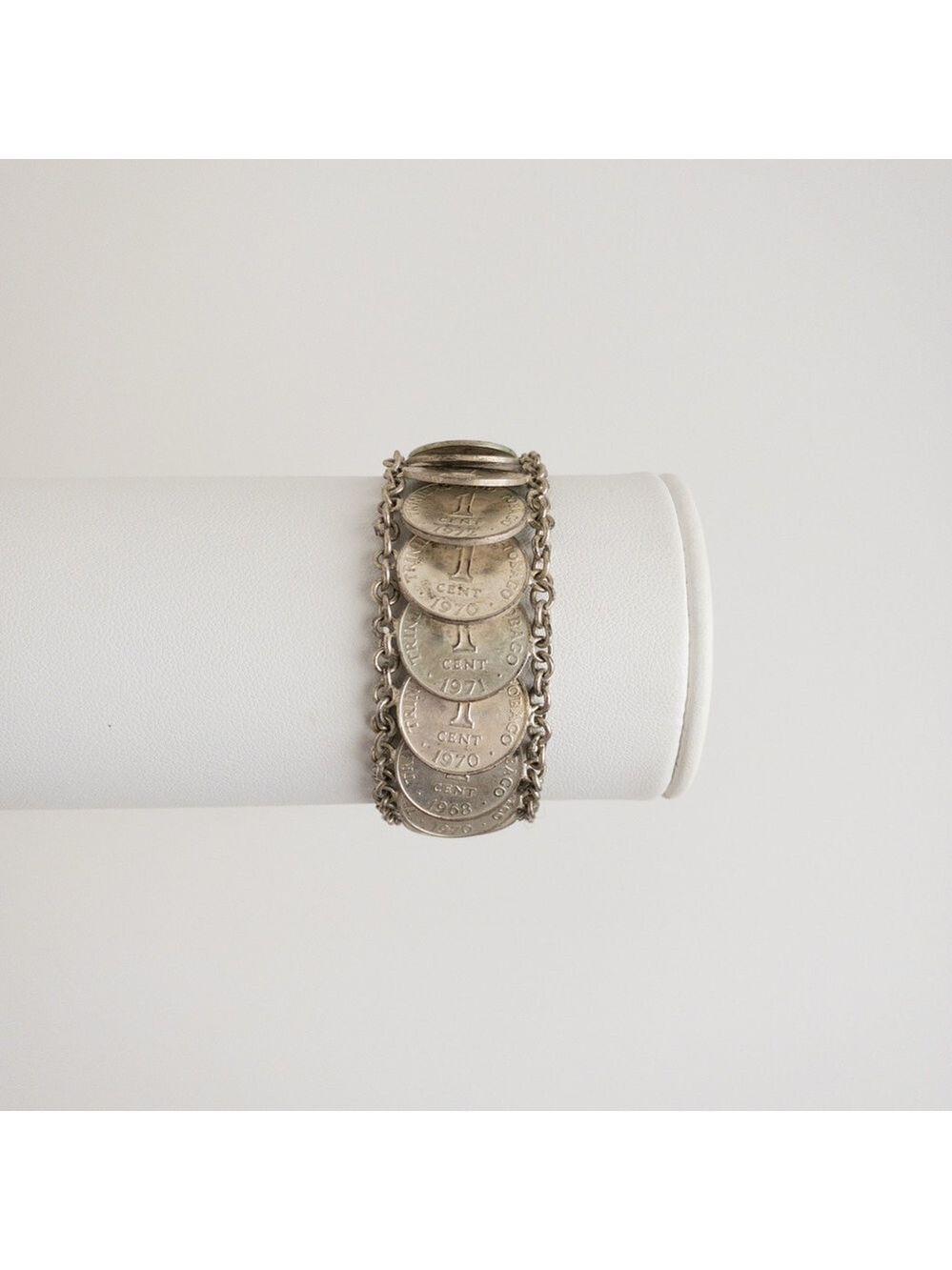 Trinidad Tobago 1 Cent Coin Bracelet Silver Tone 1966 1968 1970 1971 1972